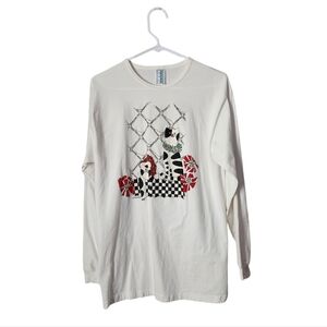 CHEROKEE BEACH x VINTAGE 90s Holiday cats graphic tee long sleeve‎ in white